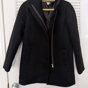 J. Crew Black Pea Coat with Gold Zipper